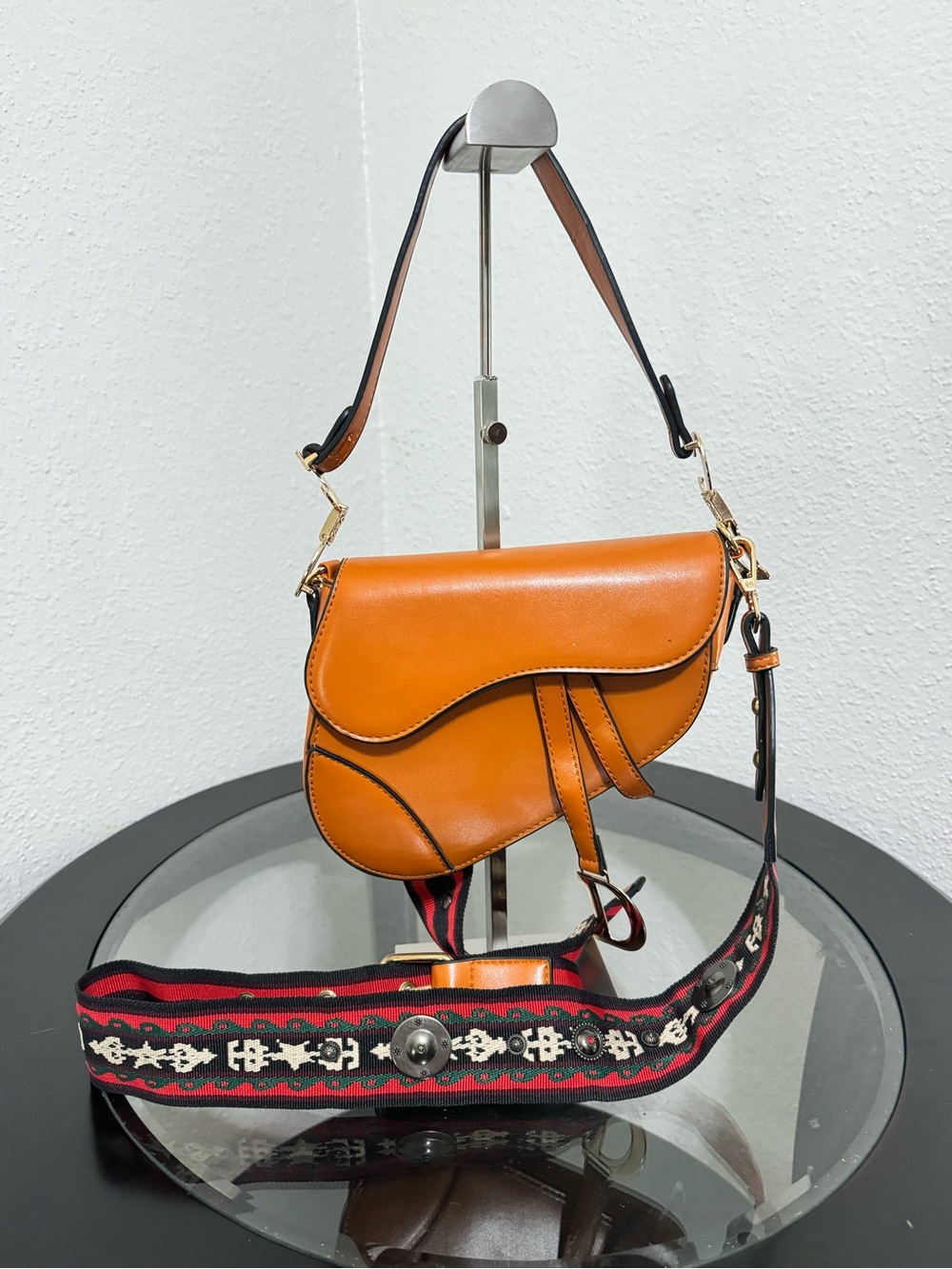 Curved Saddle Shoulder Bag in Cognac Brown - Picture 8 of 12